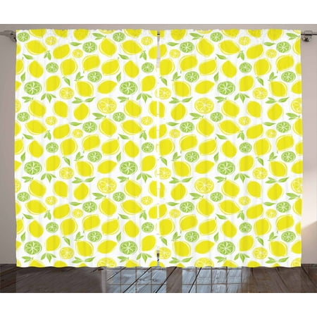 Lemons Curtains 2 Panels Set Simplistic Citrus Fruits Hubbly