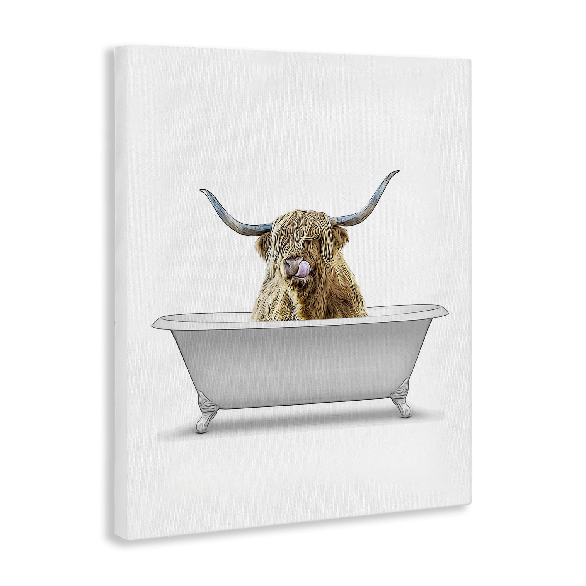 Stupell Industries Traditional Longhorn in Bath Bath & Laundry Painting Wrapped Canvas Art Print Wall Art, 16 x 20