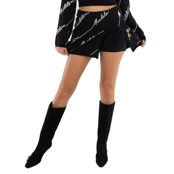 Rotate Ladies Black Sequin Logo Mini Skirt, Brand Size 36 (US Size 2)