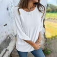thumbnail image 4 of Lenpel Women's 3/4 Length Sleeve Tops Crew Neck Solid Color Casual T Shirts Fall Fashion Tunic Blouses, 4 of 7
