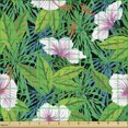 thumbnail image 2 of Ambesonne Exotic Fabric by the Yard Upholstery, Jungle Flower Blooming Woods, 2 Yards, Lime Green Multicolor, 2 of 5