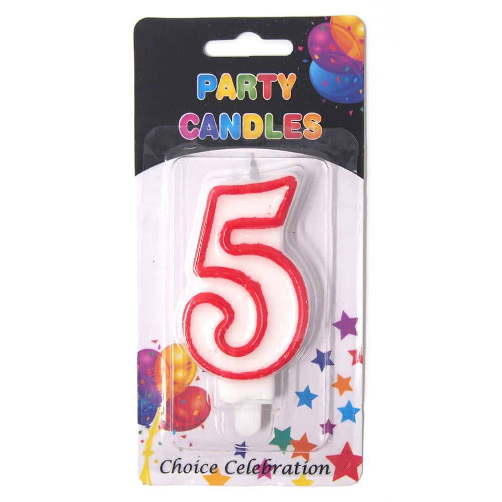 Number 5 Birthday Candle, White/Red, 21/2Inch