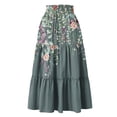 thumbnail image 7 of Women's Bohemian Maxi Skirt, Floral High Waist Drawstring Tiered Skirt, Lightweight Flowy Skirt for Vacation, Beachwear and Festival,Green,M, 7 of 7