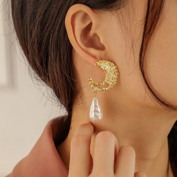 HomeKingdee Women's Geometric Creative Earrings - Irregular Shaped Alloy Gold Color Earrings for Various Occasions