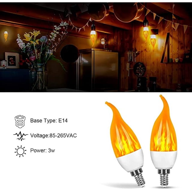 AXH Bombilla de Llama LED 2W E14 Bombillas con Efecto de Llama Bombillas de Vela Regulables para el hogar, jardín, Fiesta, Halloween, decoración navideña