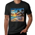 thumbnail image 2 of Wuche Beach sunset palm coconut tree, shirt design art display, T-shirt children's gift casual breathable men, women, boys and girls Black, 2 of 4
