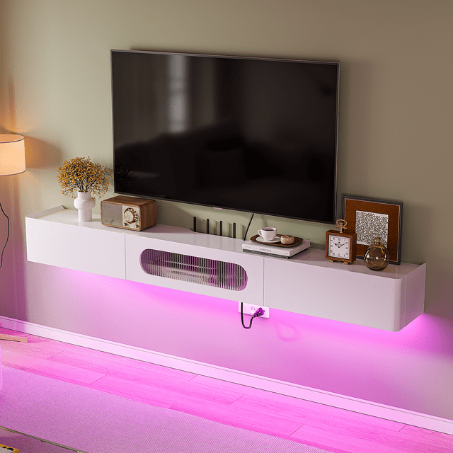 FloatiCasa 70 Inch Floating TV Stand, Wall-Mount, Fully Assembled,for TVs up to 75", High Gloss Entertainment Center