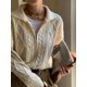 thumbnail image 4 of [EWQ] Chaqueta tipo suéter verde militar con cremallera y solapa de manga larga para mujer en otoño 2024, cárdigan de invierno, marrón camello 16U8292, 4 of 5