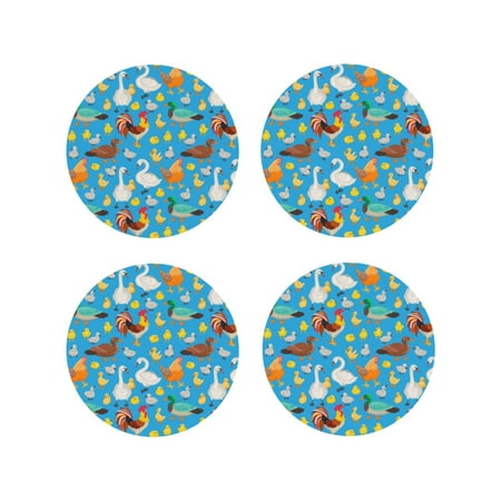 

Fuzoiu Rooster And Chickens Print Leather Coasters Set Drink Coasters Set of 4 for Tabletop Protection Durable PVC Coasters Home Décor and Housewarming Gift-Round Shape