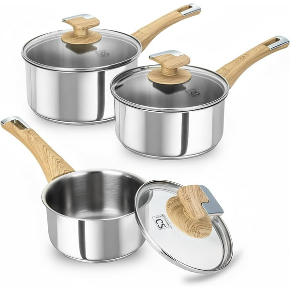 Koch Systeme CS 1 & 2 & 3 Quart Stainless Steel Saucepan Set with Lids, Dishwasher Safe (6-Piece)