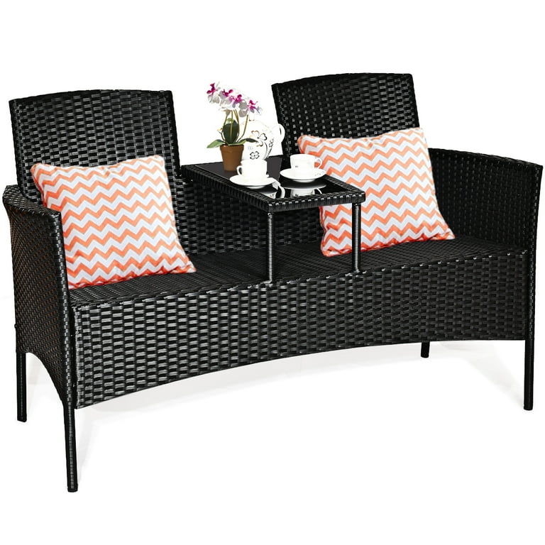 Costway patio rattan conversation set seat sofa cushioned loveseat glass table chairs discount