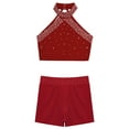 thumbnail image 3 of Yeahdor Kids Girls 2Pcs Gymnastics Dance Outfits Shiny Halter Crop Top with Booty Shorts Activewear Burgundy 14, 3 of 7