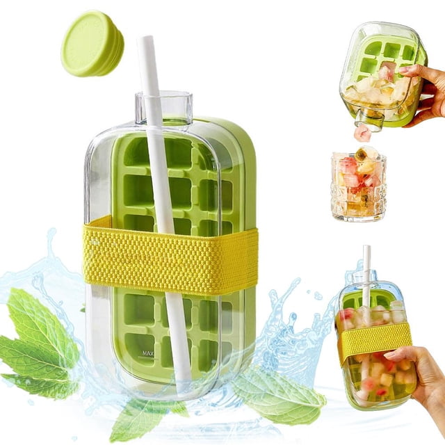 2-in-1 Ice Maker and Water Bottle, Hands-Free Ice Release System, Perfect for Home, Office, or Outdoor Use