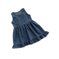 thumbnail image 3 of ITFABS Kids Dress, Girls Solid Color Ruffled Round Neck Sleeveless One-Piece, 3 of 9