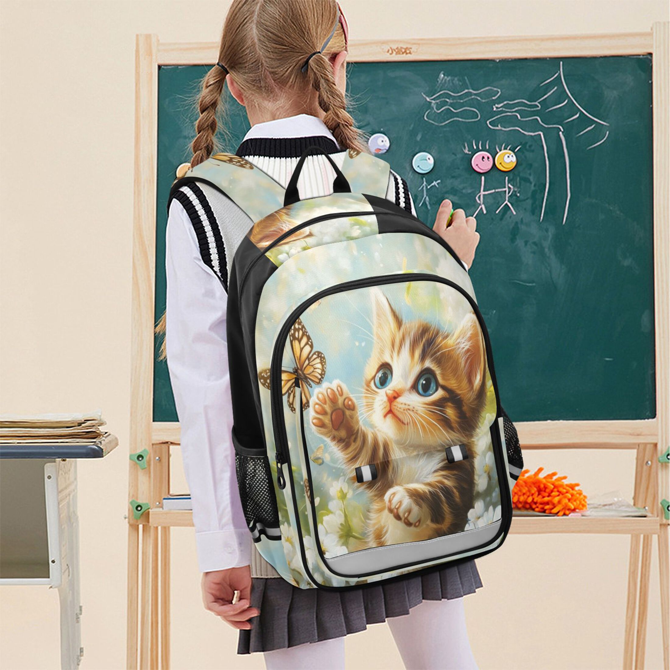 Backpack 12.9 *5.1 * 17.7 Inches Outing Backpack, Shopping Backpack, Travel Backpack Cat Butterfly Play