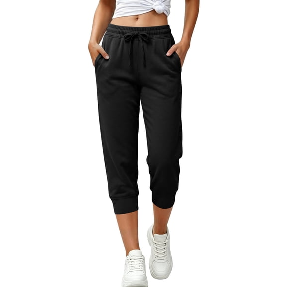 ZGRBOU Women Capri Jogger Sweatpants Elastic High Waist Drawstring Cropped Track Pants Lightweight Baggy Pants with Pockets