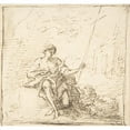 thumbnail image 2 of Pedro Duque y Cornejo 13x12 Black Ornate Wood Framed Double Matted Museum Art Print Titled: John the Baptist with a Lamb in the Wilderness (ca. 1700-1750), 2 of 5
