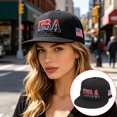 thumbnail image 4 of USA Flag Embroidered Flat Brim Baseball Cap, Unisex Hip‑Hop Snapback Sun Hat For Street Dancing Casual Wear, 4 of 8