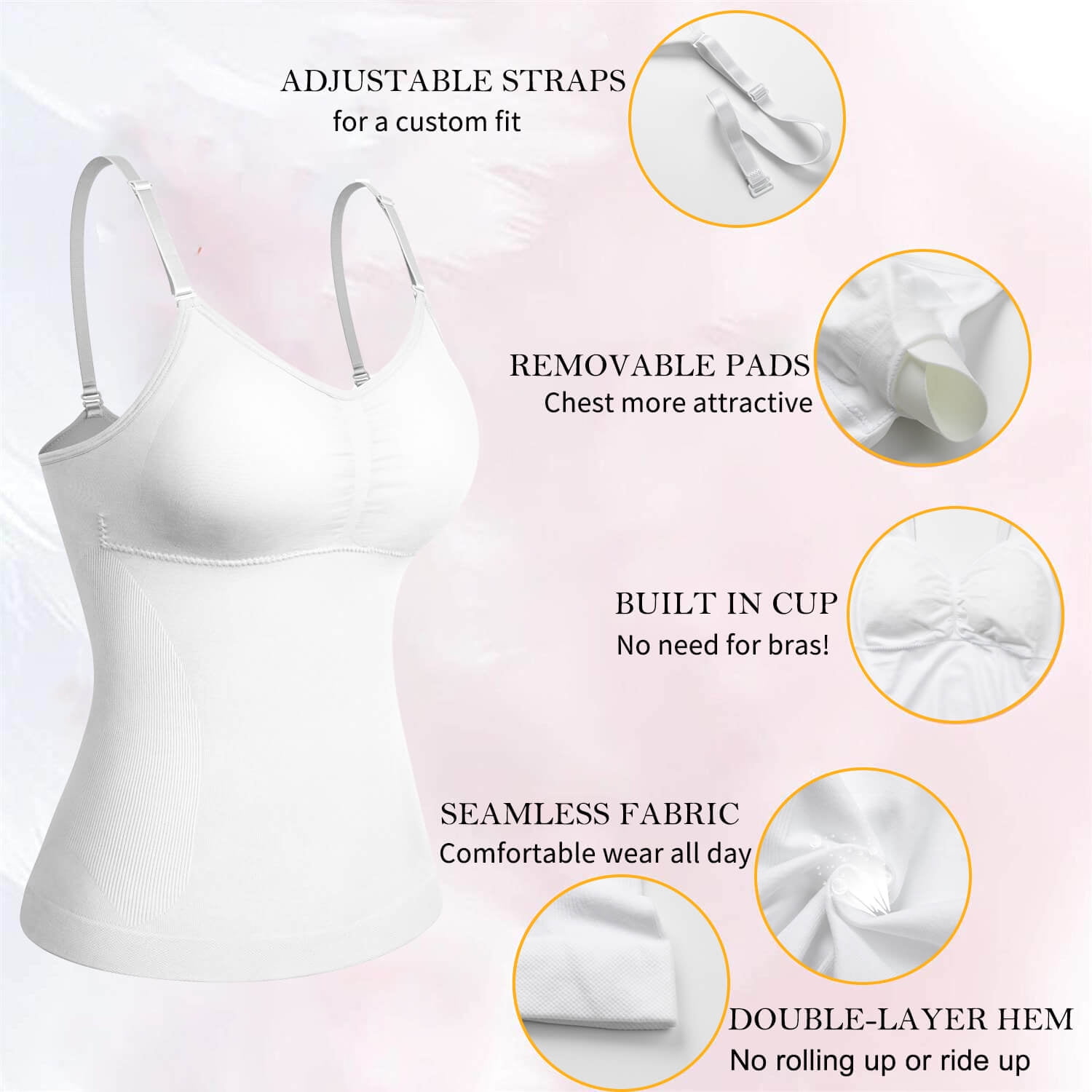 3 Packs Shapewear Camisoles with Built in Padded Bras Tummy