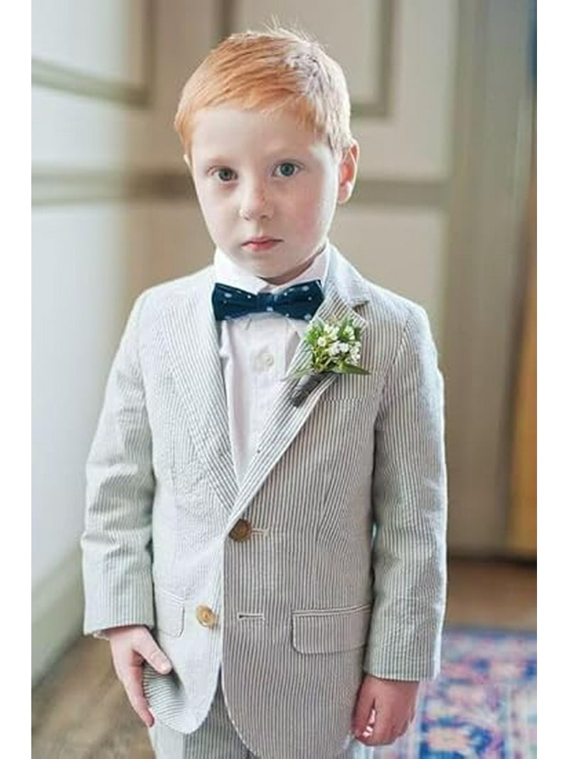Boys' Seersucker Suit 2-Piece Set Striped Tuxedo Blazer Pants