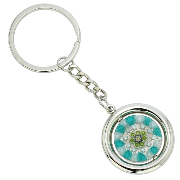 GlassOfVenice Murano Glass Millefiori Disk Keychain - Green