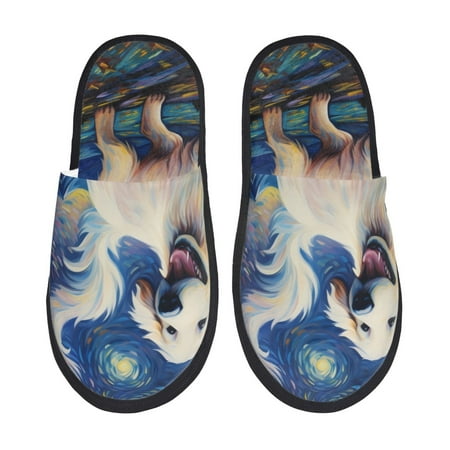 Balery Vintage Starry Sky Puppy Slient Indoor Furry Fleece Comfort House Shoes Soft Non-Slip Home Shoes Cotton slippers House Slippers-- Medium