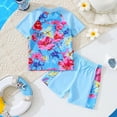 thumbnail image 6 of Piomll Girls Swimsuits Cute Cartoon Floral Print With Short Sleeves Shorts Kids Beachwear, 6 of 9