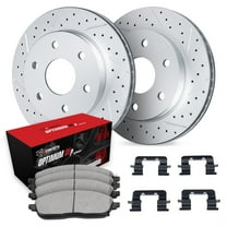 R1 Concepts Drilled and Slotted Carbon Coated Disc Brake Rotor Set with Optimum Oe Pads and Hardware WBUH1-54229