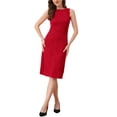 thumbnail image 2 of Vestido sin mangas de corte ajustado para mujer, cuello barco, texturizado, casual, oficina, color rojo, 2 of 6