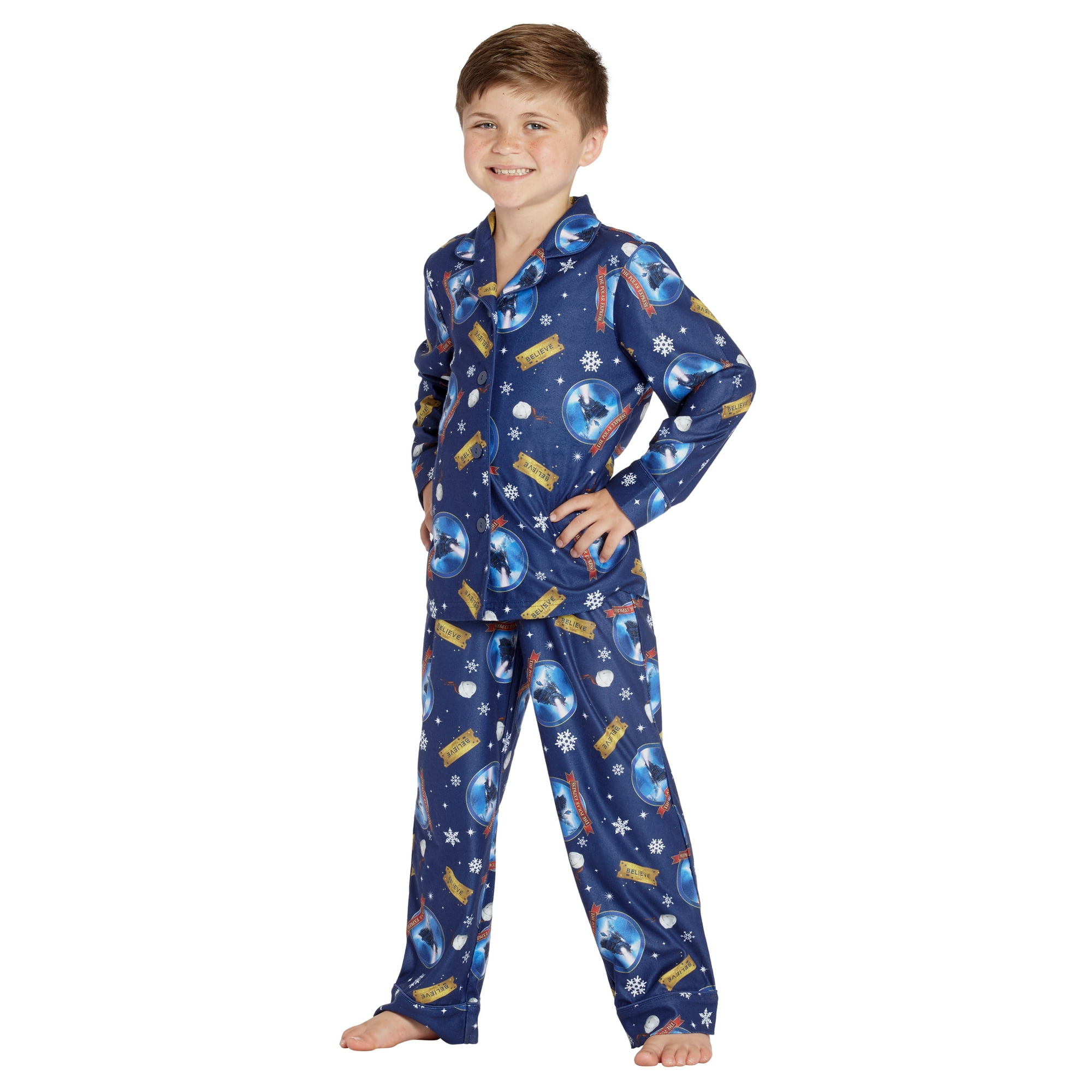 The Polar Express Kids Believe Button Front Coat And Pants Pajama Set 10 12 Walmart
