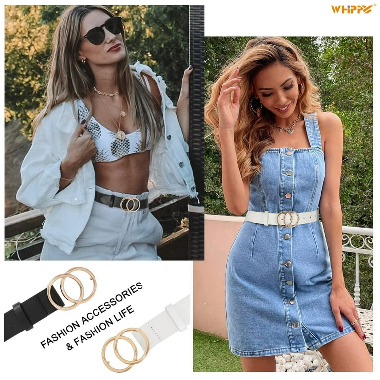 WHIPPY Women Leather Belt with Double Ring Buckle, Plus Size Waist Belt for  Jeans Dress
