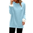 thumbnail image 2 of larppty Women Warm Sherpa Lined Fleece Crewneck Sweatshirt Pullover Loungewear for Winter (Sky Blue, XXL), 2 of 9