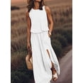 thumbnail image 4 of Jaimenalin Women'S Crew Neck Sleeveless Elastic Waist Slit Maxi Dress White M, 4 of 6