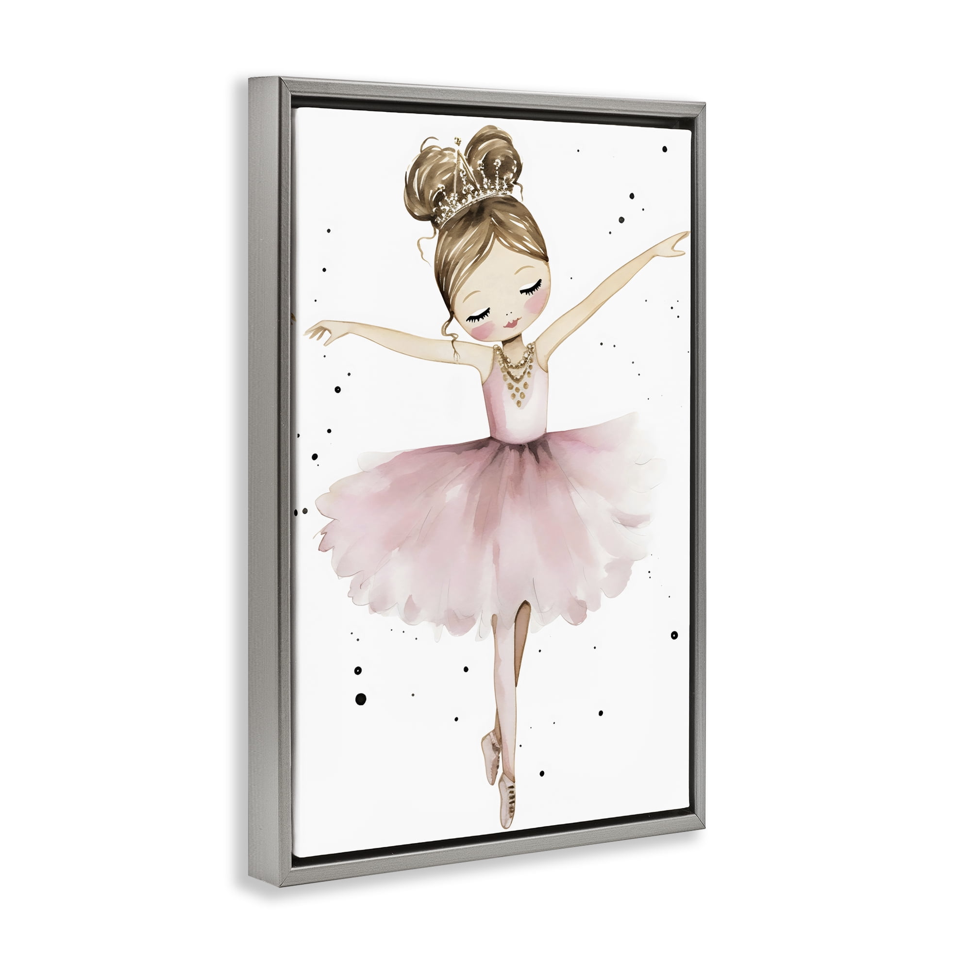 Stupell Industries Pointe Princess in Pink Tutu Gray Framed Floater Canvas Wall Art, design by Creative Studio