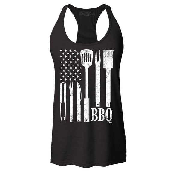 Shop4Ever Women's BBQ American Flag USA Grill Cook Racerback Tank Top XX-Large Black