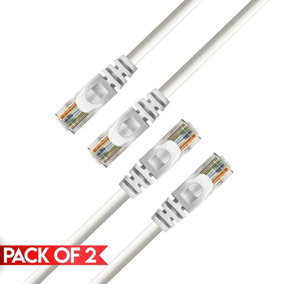 Cmple - 2 Pack Cat6 Ethernet Cable 1.5 ft Cat 6 Network Patch Cord with RJ45 Connectors 10Gbps Router LAN Ethernet Cables 550Mhz Cat 6 Wire - White