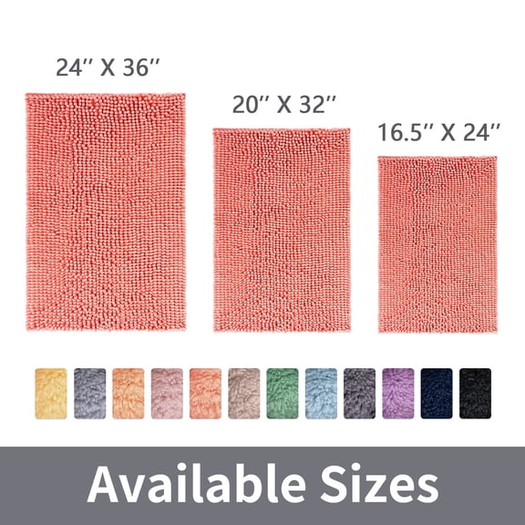 Chenille Bathroom Rug Mat, 24"x16.5" Thick Soft Absorbent Bath Rug, Non-Slip Plush Shaggy Mat for Shower Floor, Machine Washable, Orange, 1 Inch Pile, High Pile, Rubber Backed