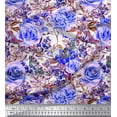 thumbnail image 1 of Soimoi Blue Cotton Voile Fabric Insect,Leaves & Rose Flower Print Fabric by Yard 56 Inch Wide, 1 of 1