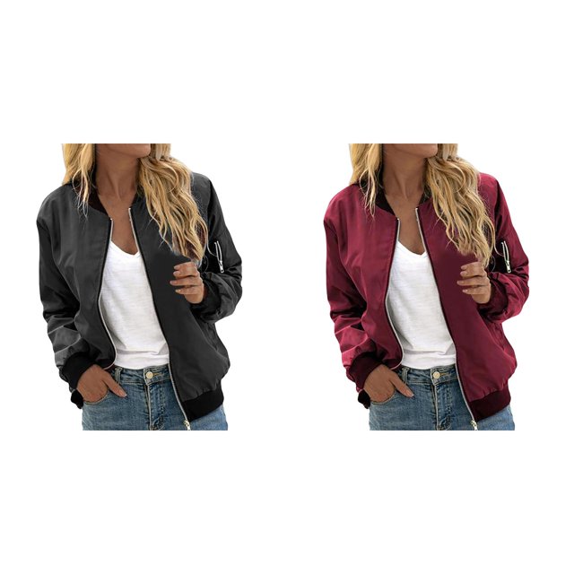 (2-Pack) Rinsvye Womens Solid Color Zipper Jacket Outerwear Casual Wear Winter Warmth