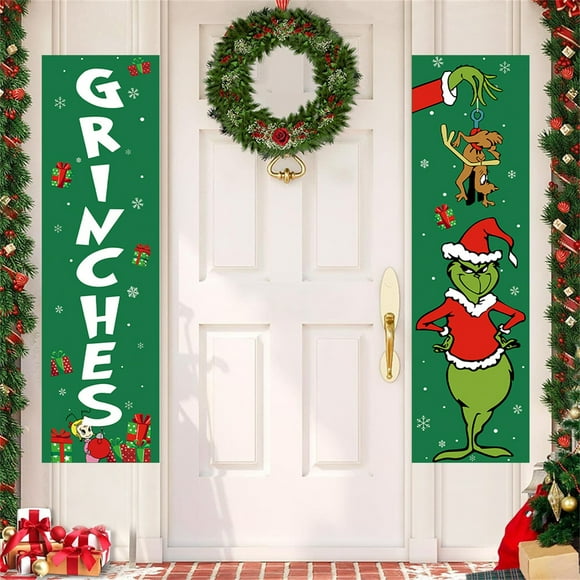 Christmas Grinchs Door Decorations Christmas Decorations Christmas Decor Banner Xmas Porch Door Sign Welcome Banner For Indoor Outdoor Wall Home