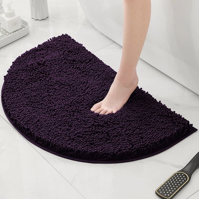suxuMhao Chenille Bathroom Mat, Bath Rugs for Bathroom Washable, 23.62×15.75 In Semicircle Shower Rugs, Thick Bath Rugs with TPR Backing, Absorbent Rug for Bathroom Floor, Dark Purple, 1 Piece