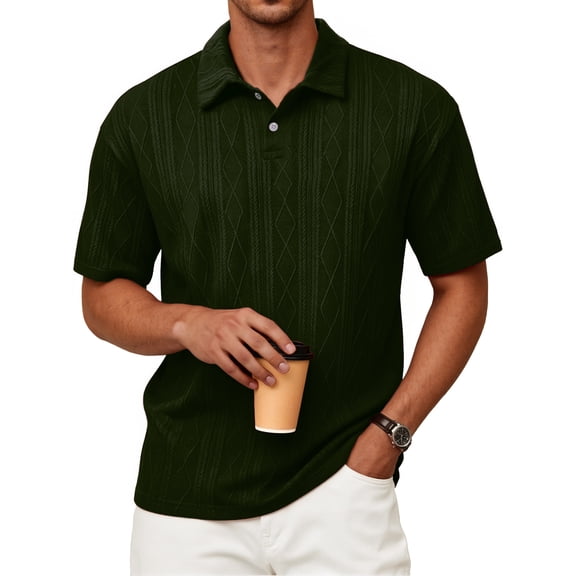 RICHCOIN Polo Shirts for Men Textured Knit Golf Shirts Casual Short Sleeve Old Money Tops