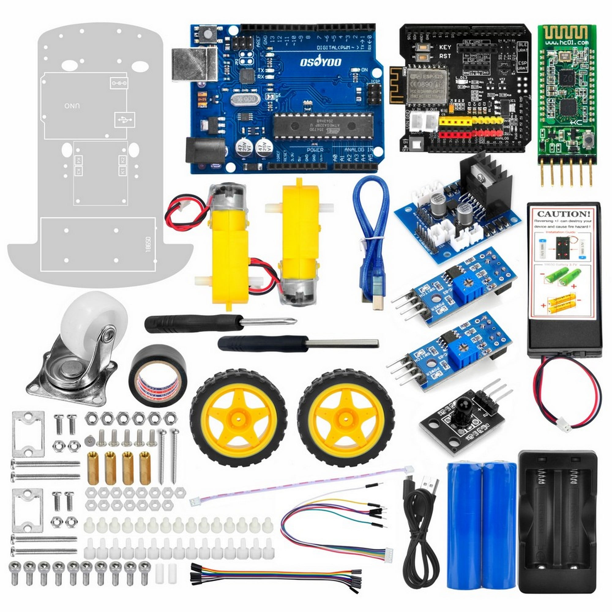 OSOYOO 2WD Robot Car Starter Kit for Arduino, Intelligent and Educational Kit for Adults, Remote Controlled App Educational Motorized Robotics for Building Programming Learning How to Code