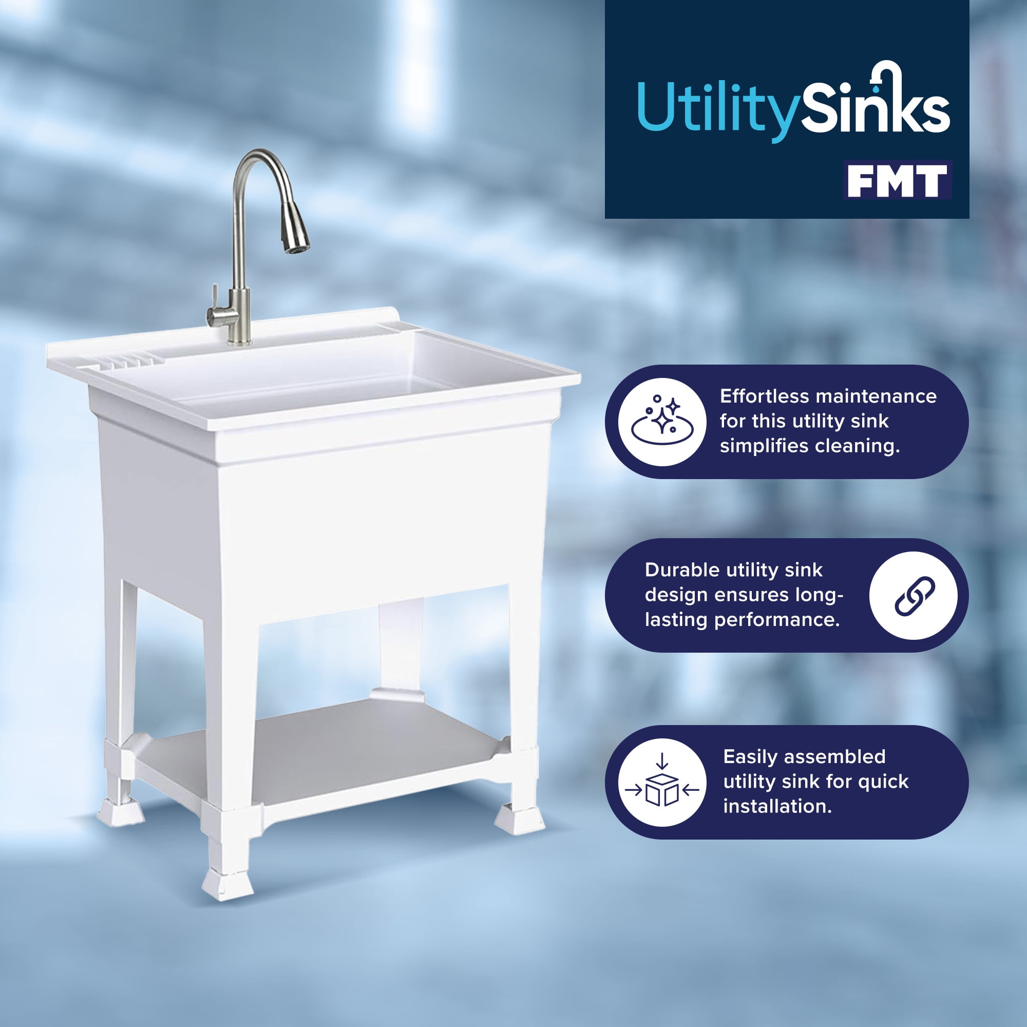 UTILITYSINKS Plastic 30” Freestanding Utility Sink with Pull Faucet, White UTILITYSINKS Plastic 30” Freestanding Utility Sink with Pull Faucet, White