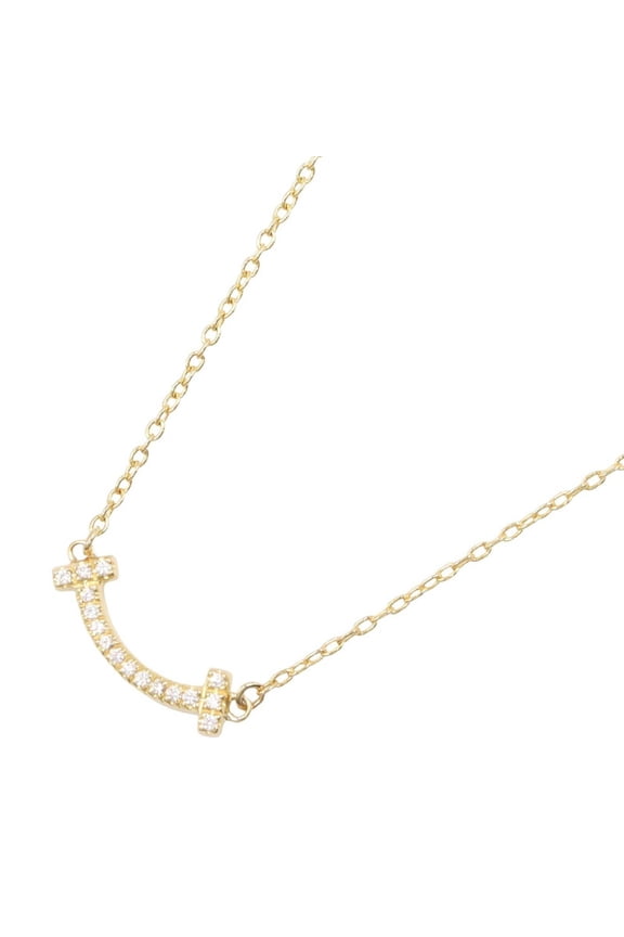 Pre-Owned Tiffany & Co. T Smile Mini Diamond Necklace, 18K (Yellow Gold), Diamond, Women's,...