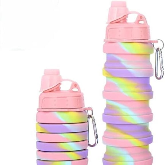 Silicone Collapsible Water Bottles, 16oz 500ml Portable Foldable Expandable Water Bottle Sports Cups, Leak Proof Reusable(Pink)