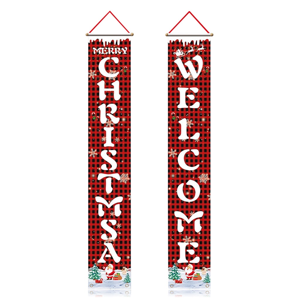 TureClos 2 Pieces Couplets Christmas Porch Front Door Hanging Banners