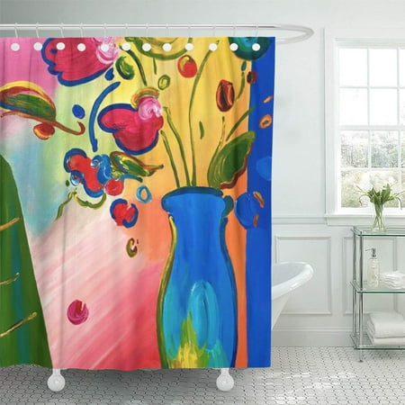 SUTTOM Colorful Vase Peter Max Flowers Rich Shower Curtain 66x72 inch