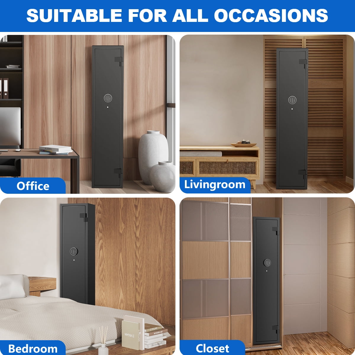 BESAFETY 2-4 Long Gun Safes, Gun Cabinets for Home Storage of Rifle and Pistols, Quick Access Rifle Safe with Alarm System & Gun Racks