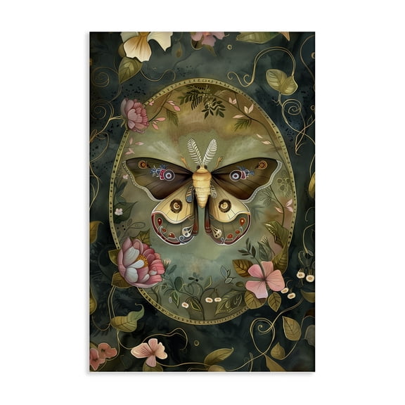 Stupell Industries Ornate Victorian Moth Floral Painting Wrapped Canvas Canvas Art Print Wall Art, 16 x 24